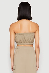 Womens Almost Famous Toggle Drawstring Bandeau Top, Green, Size L