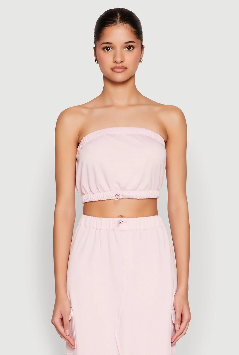 Womens Almost Famous Toggle Drawstring Bandeau Top, Pink, Size M