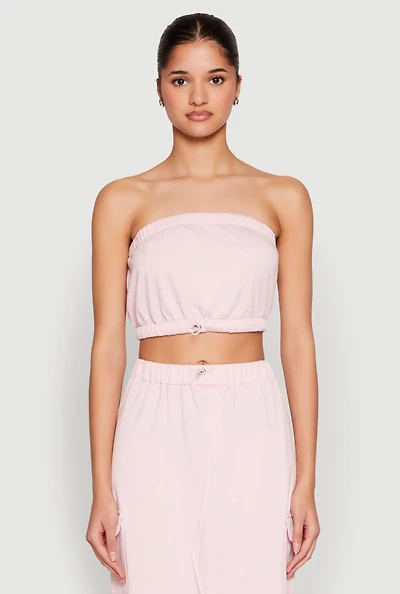 Womens Almost Famous Toggle Drawstring Bandeau Top, Pink, Size M