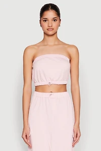 Womens Almost Famous Toggle Drawstring Bandeau Top, Pink, Size M