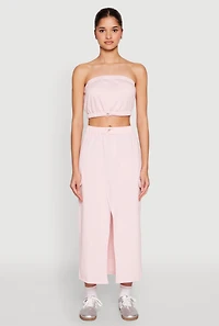Womens Almost Famous Toggle Drawstring Bandeau Top, Pink, Size M