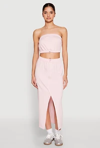 Womens Almost Famous Toggle Drawstring Bandeau Top, Pink, Size M