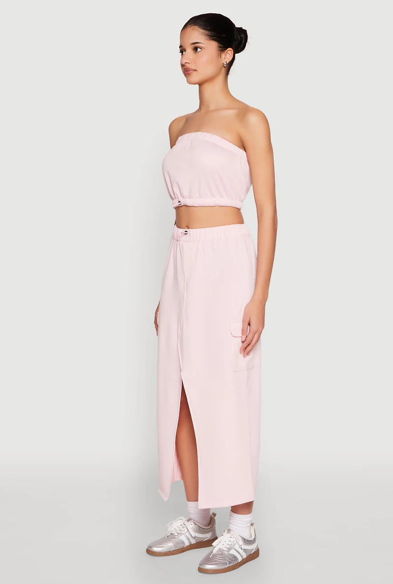 Womens Almost Famous Toggle Drawstring Bandeau Top, Pink, Size M