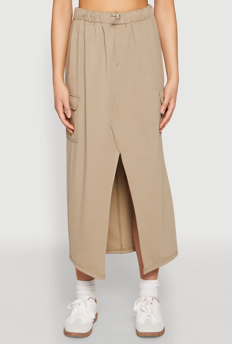 Womens Almost Famous Fleece Slit Front Cargo Skirt, L
