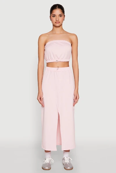 Womens Almost Famous Fleece Slit Front Cargo Skirt, Pink,
