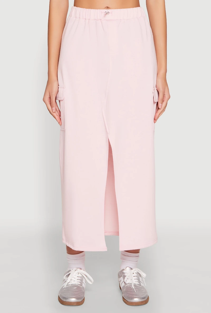 Womens Almost Famous Fleece Slit Front Cargo Skirt, Pink,