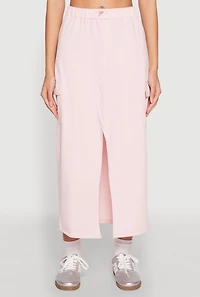 Womens Almost Famous Fleece Slit Front Cargo Skirt, Pink,