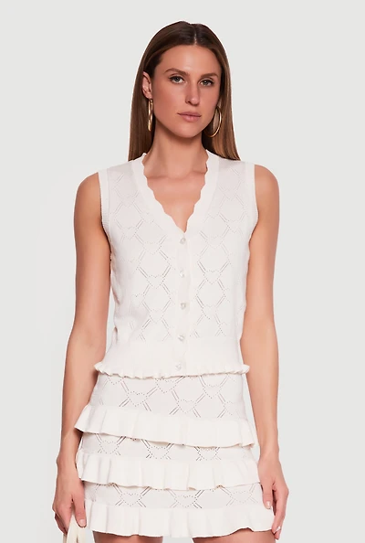 Almost Famous Heart Textured Knit Button Front Vest