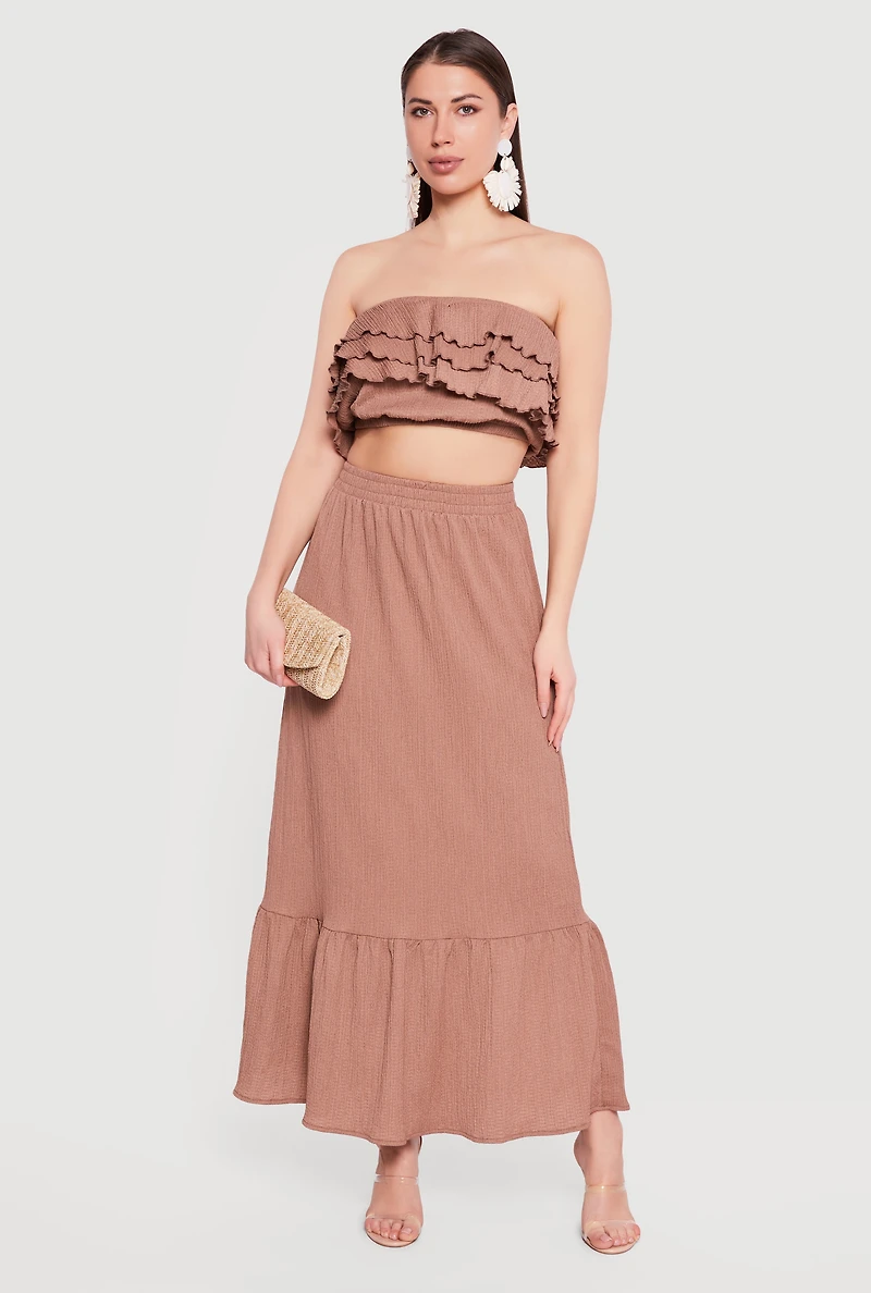 Textured Knit Ruffle Tiered Crop Tube Top