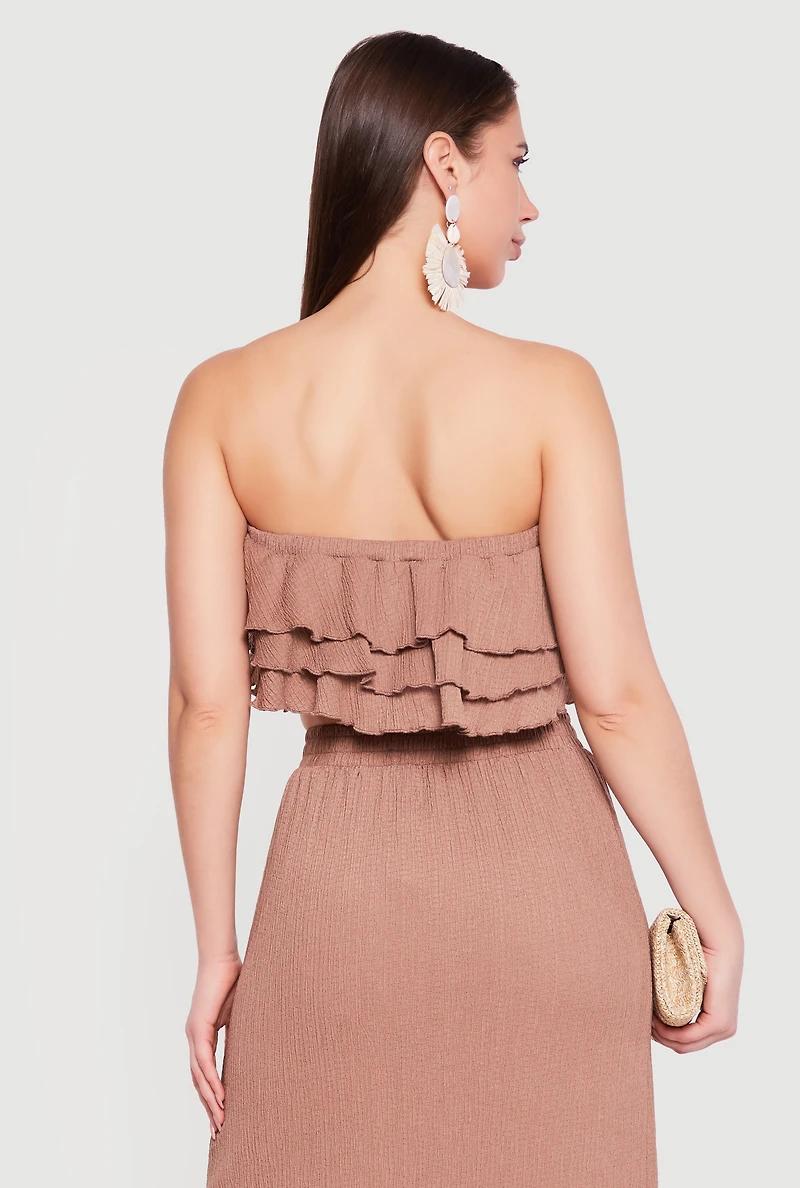 Textured Knit Ruffle Tiered Crop Tube Top