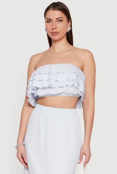 Textured Knit Ruffle Tiered Crop Tube Top