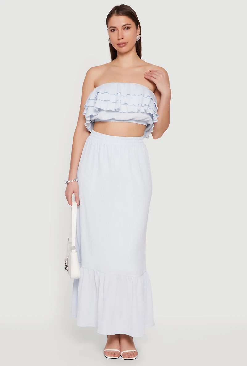 Textured Knit Ruffle Tiered Crop Tube Top