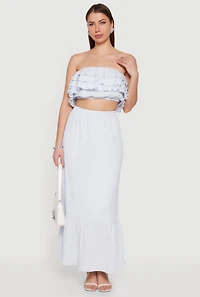 Textured Knit Ruffle Tiered Crop Tube Top