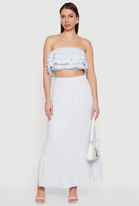 Textured Knit High Waisted Ruffle Hem Maxi Skirt