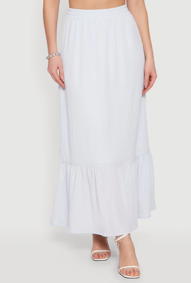 Textured Knit High Waisted Ruffle Hem Maxi Skirt