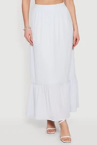 Textured Knit High Waisted Ruffle Hem Maxi Skirt