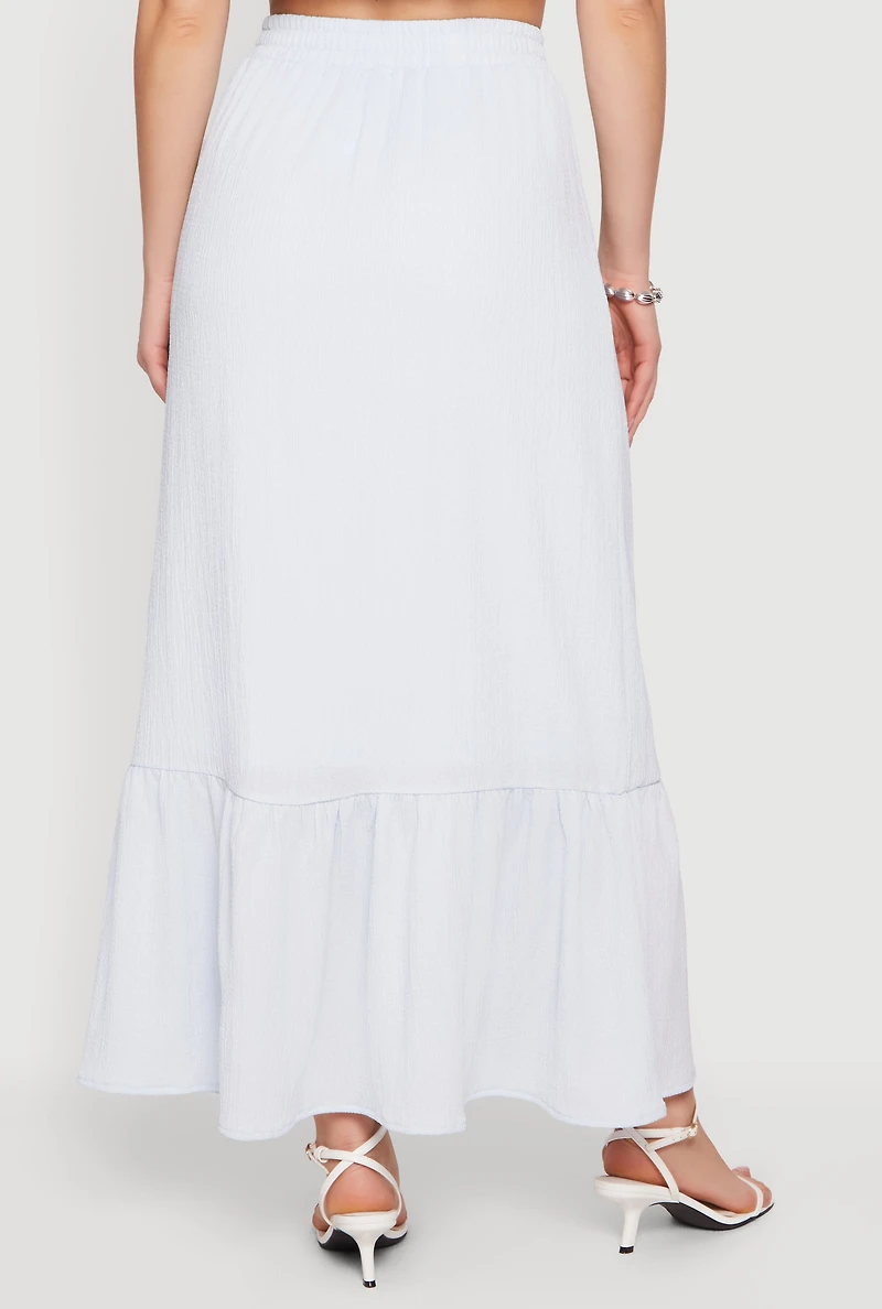 Textured Knit High Waisted Ruffle Hem Maxi Skirt