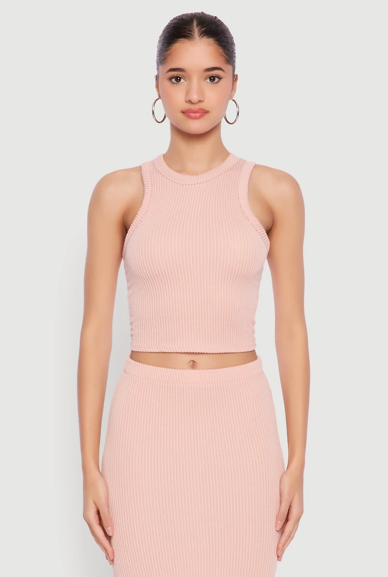 Womens Almost Famous Ribbed Knit Racerback Tank Top, Pink, Size S