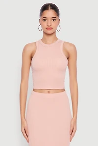 Womens Almost Famous Ribbed Knit Racerback Tank Top, Pink, Size S