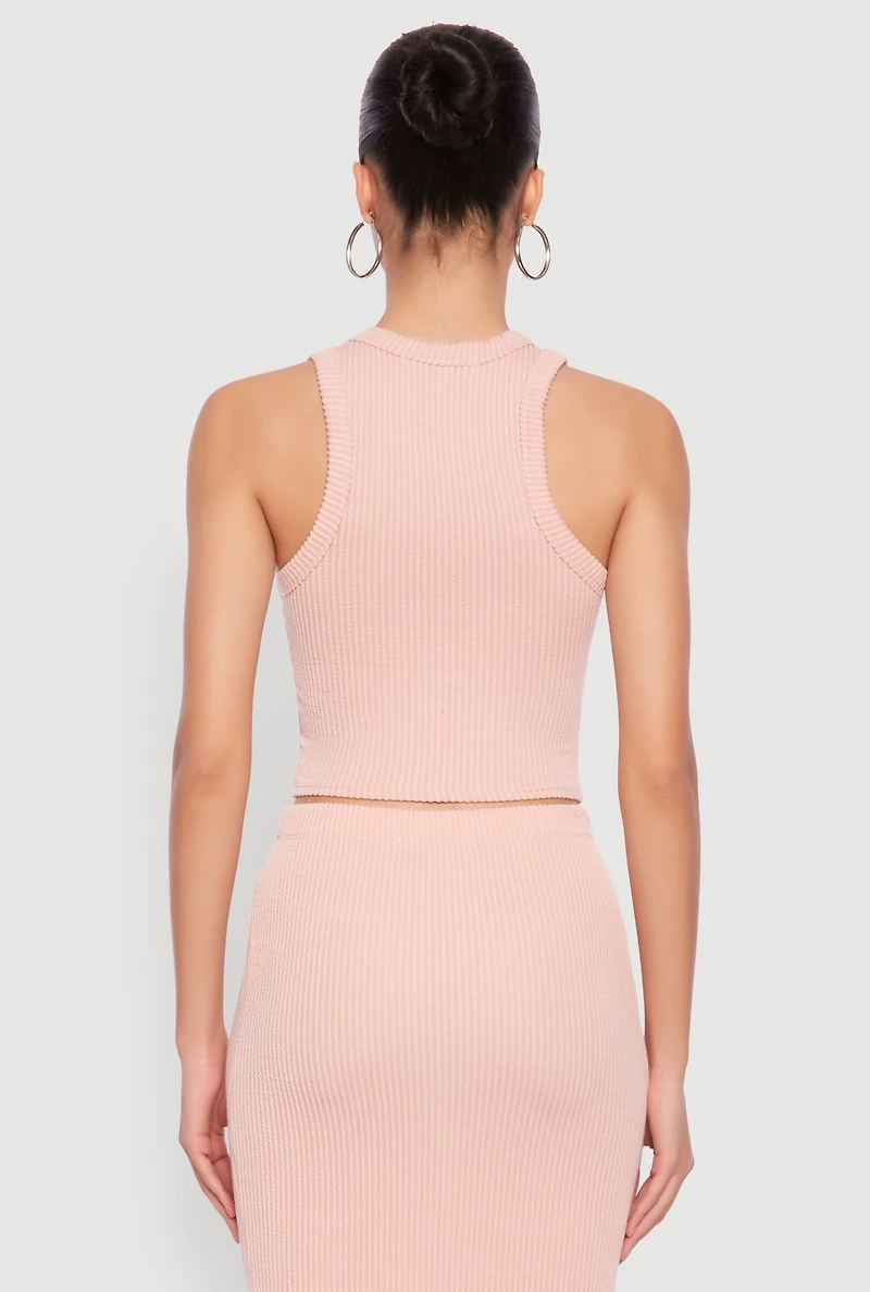 Womens Almost Famous Ribbed Knit Racerback Tank Top, Pink, Size S