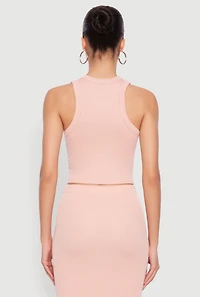 Womens Almost Famous Ribbed Knit Racerback Tank Top, Pink, Size S
