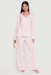 Plisse Wavy Stripe Button Front Shirt