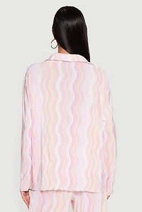 Plisse Wavy Stripe Button Front Shirt