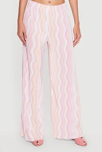 Plisse Wavy Stripe High Waisted Pull On Pants