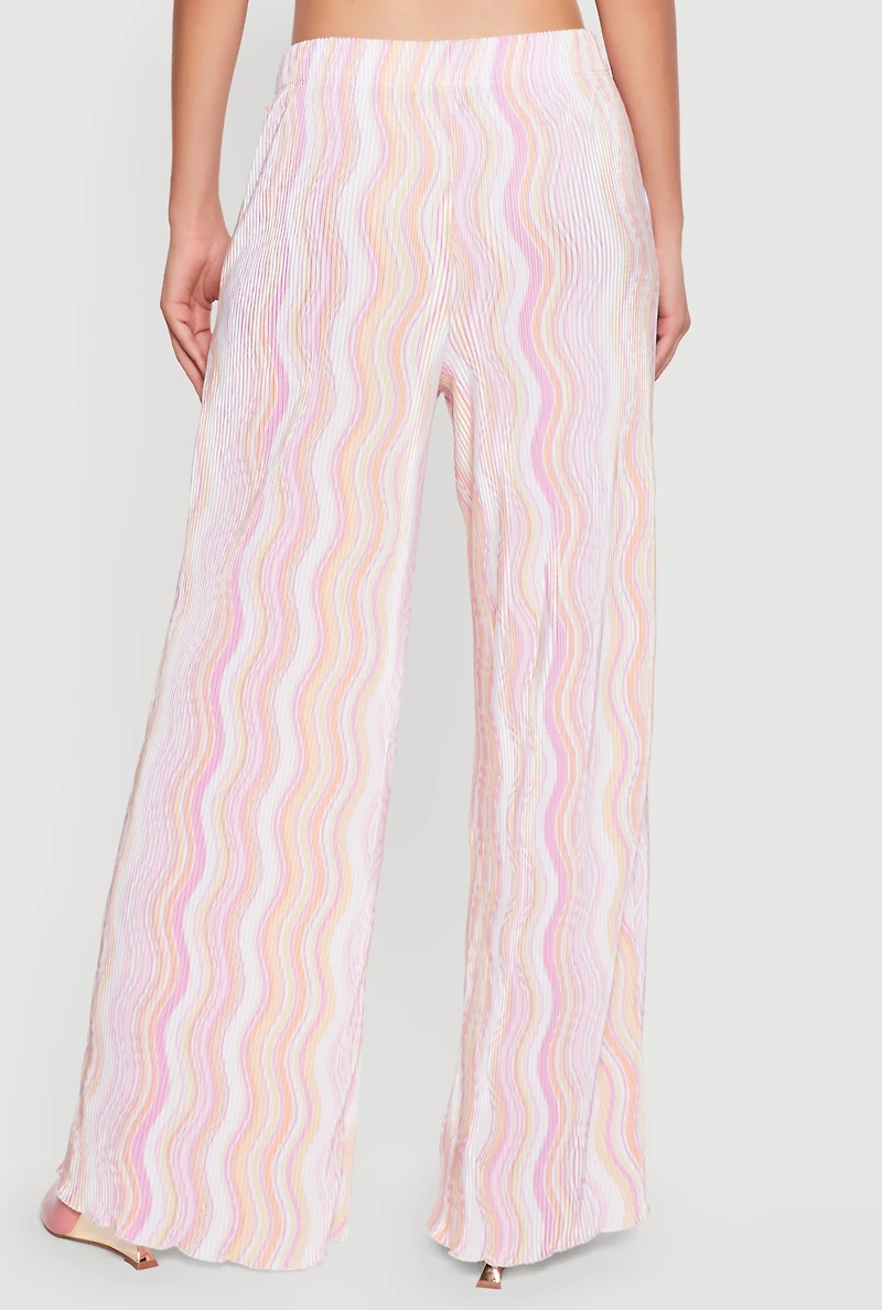 Plisse Wavy Stripe High Waisted Pull On Pants