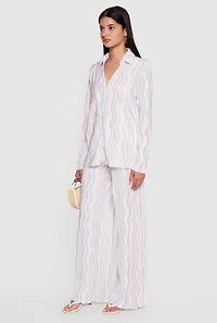 Plisse Wavy Stripe High Waisted Pull On Pants