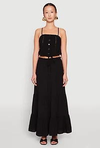 Womens Almost Famous Faux Button Cropped Cami, Black, Size L