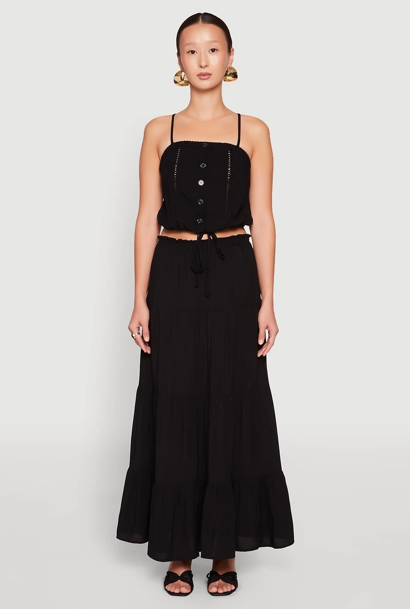 Womens Almost Famous Faux Button Cropped Cami, Black, Size M