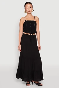 Womens Almost Famous Faux Button Cropped Cami, Black, Size L