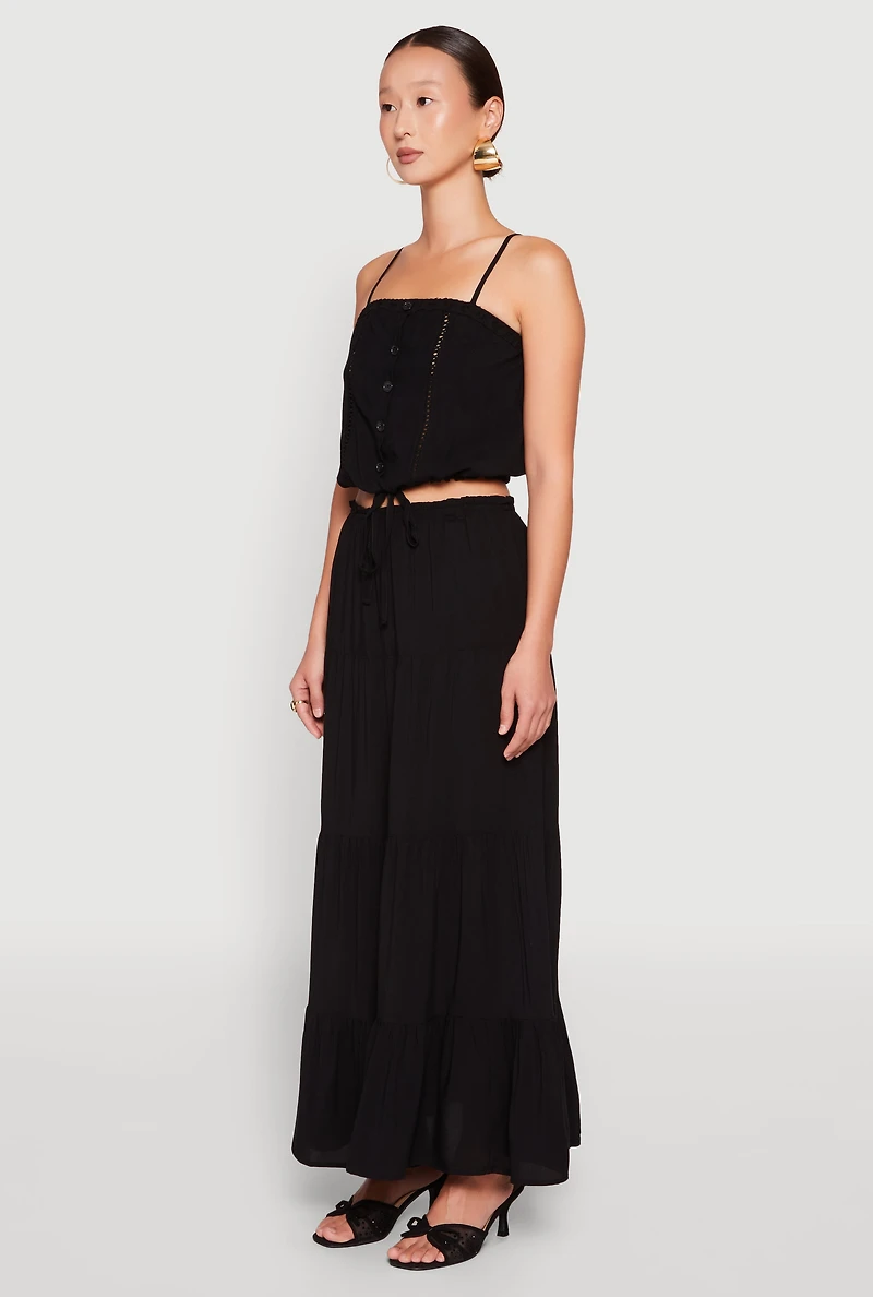 Womens Almost Famous Faux Button Cropped Cami, Black, Size M