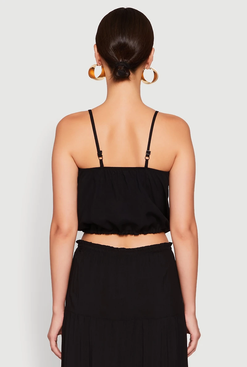 Womens Almost Famous Faux Button Cropped Cami, Black, Size M