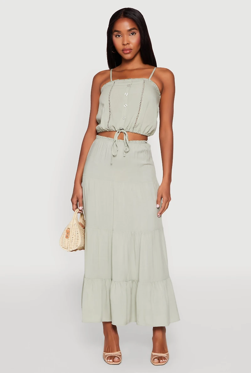 Womens Almost Famous Faux Button Cropped Cami, Green,