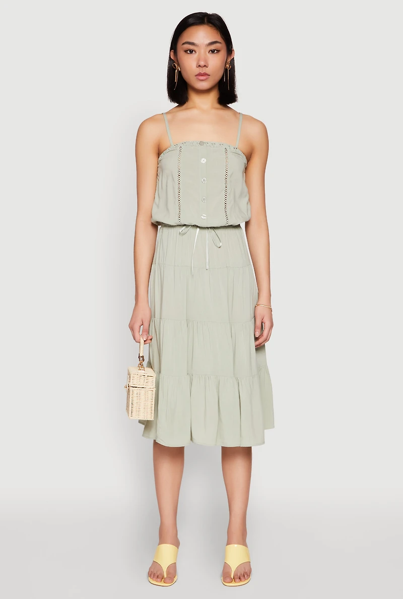 Womens Almost Famous Faux Button Cropped Cami, Green,