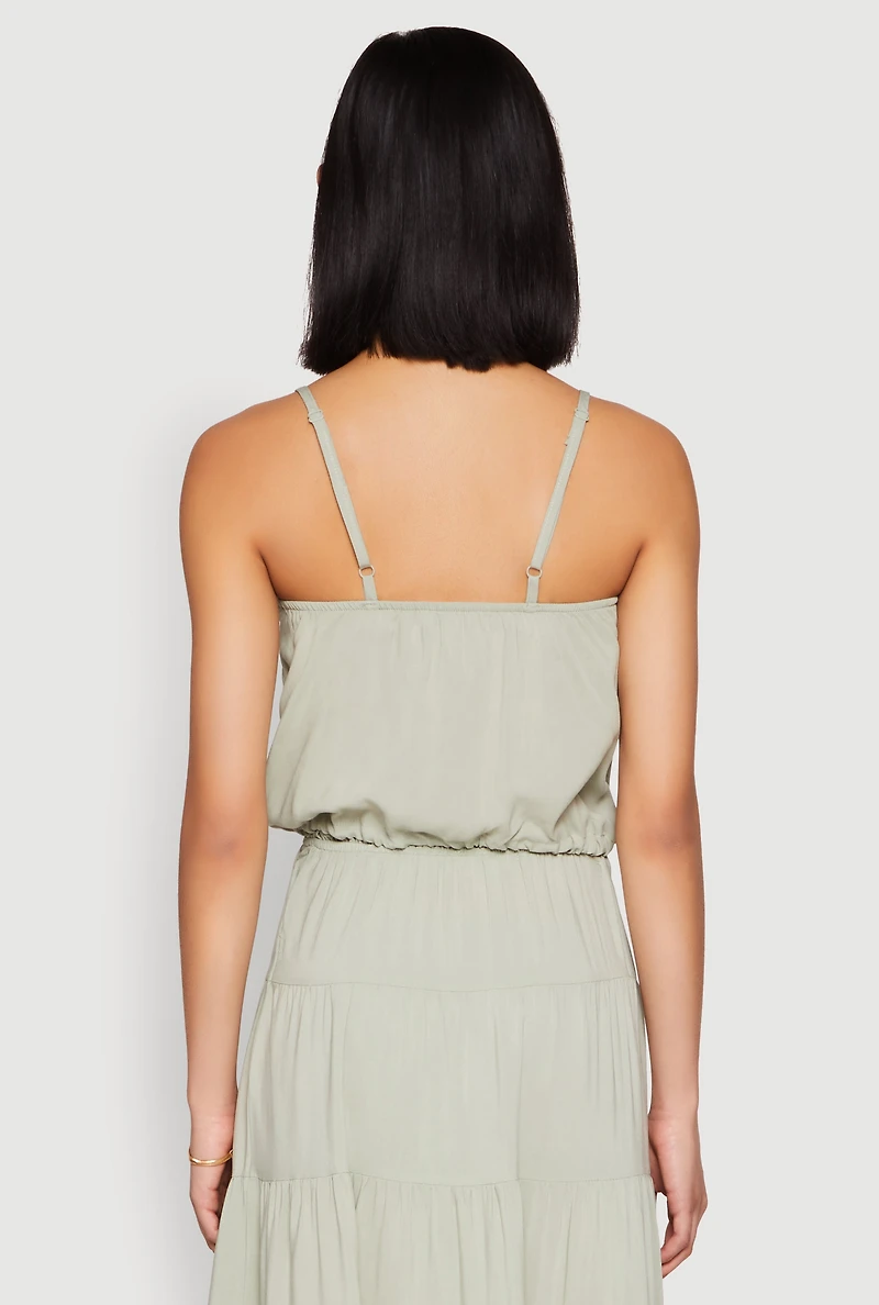 Womens Almost Famous Faux Button Cropped Cami, Green,