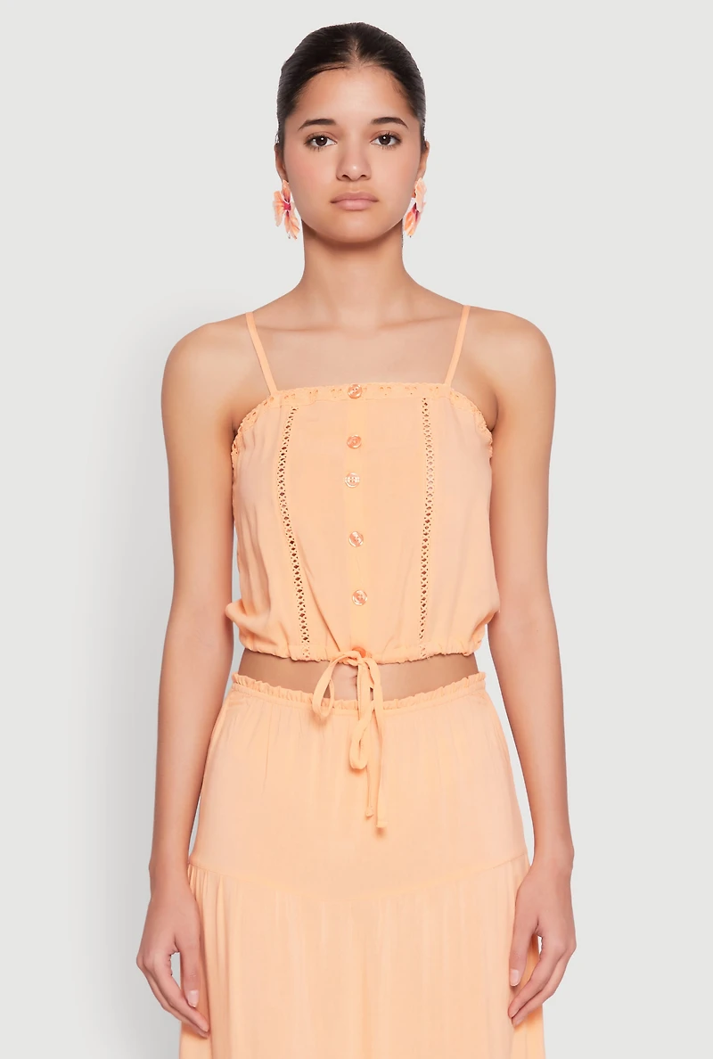 Womens Almost Famous Faux Button Cropped Cami, Orange, Size M