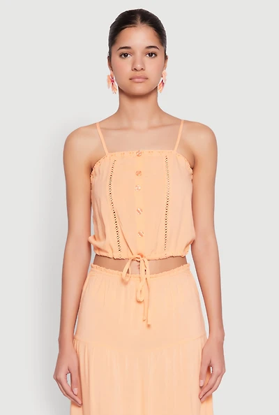 Womens Almost Famous Faux Button Cropped Cami, Orange, Size M