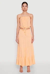 Womens Almost Famous Faux Button Cropped Cami, Orange, Size M
