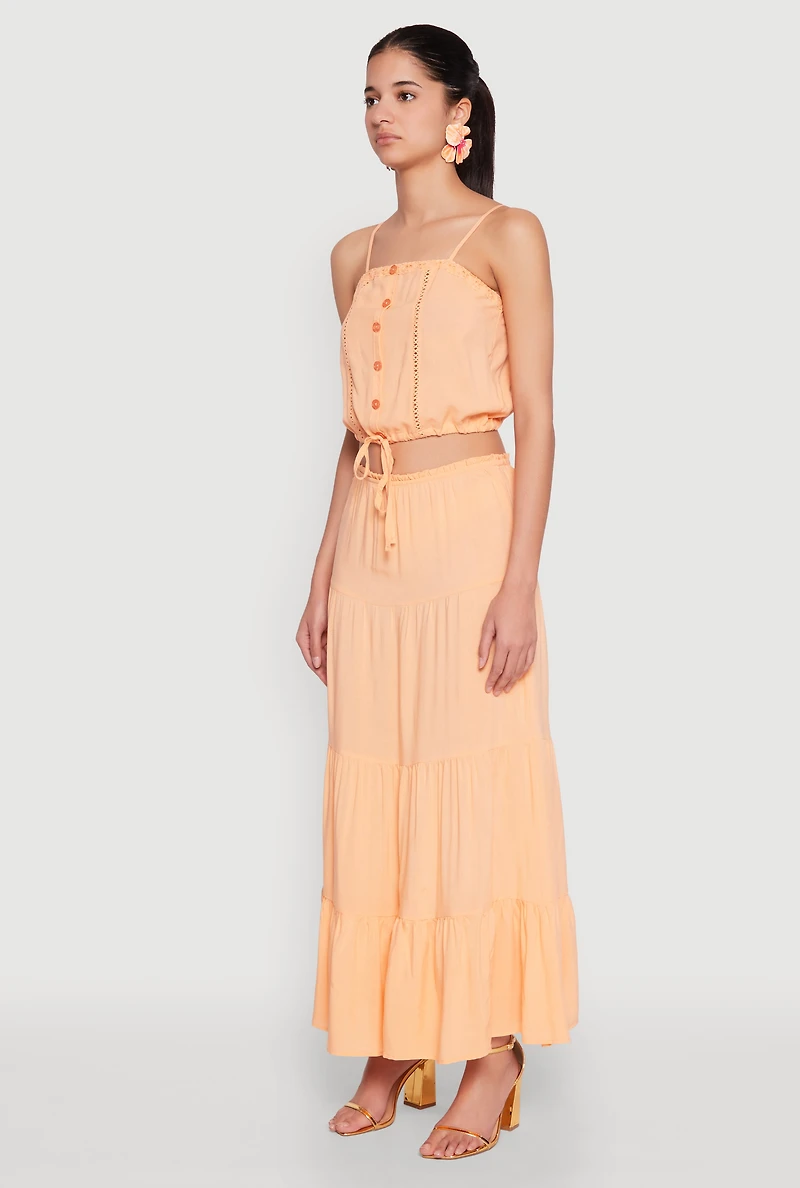 Womens Almost Famous Faux Button Cropped Cami, Orange, Size M