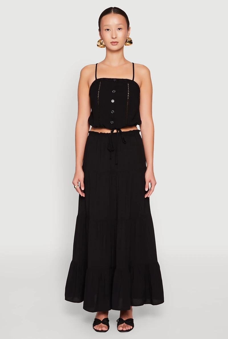 Womens Almost Famous High Waist Tiered Skirt, Black, Size M