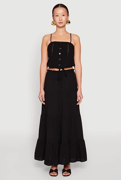 Womens Almost Famous High Waist Tiered Skirt, Black, Size M