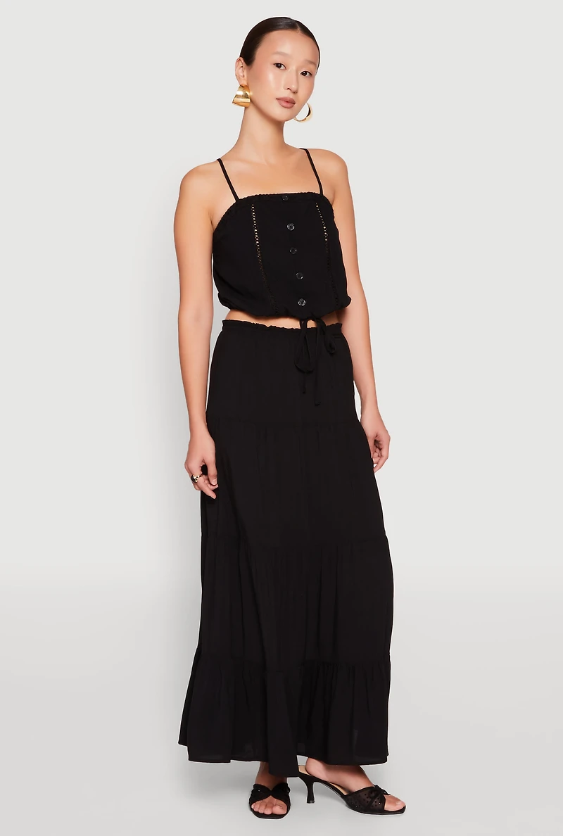 Womens Almost Famous High Waist Tiered Skirt, Black,