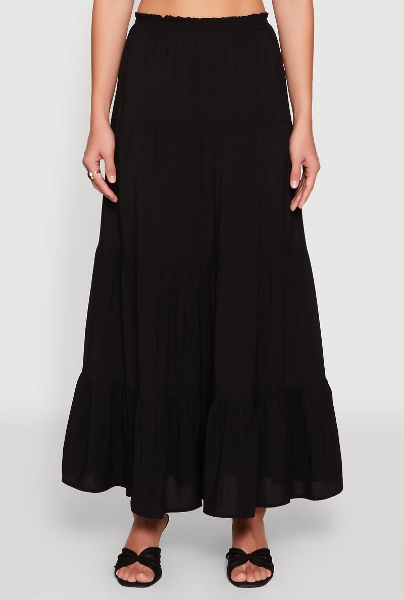 Womens Almost Famous High Waist Tiered Skirt, Black,