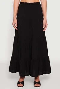 Womens Almost Famous High Waist Tiered Skirt, Black,