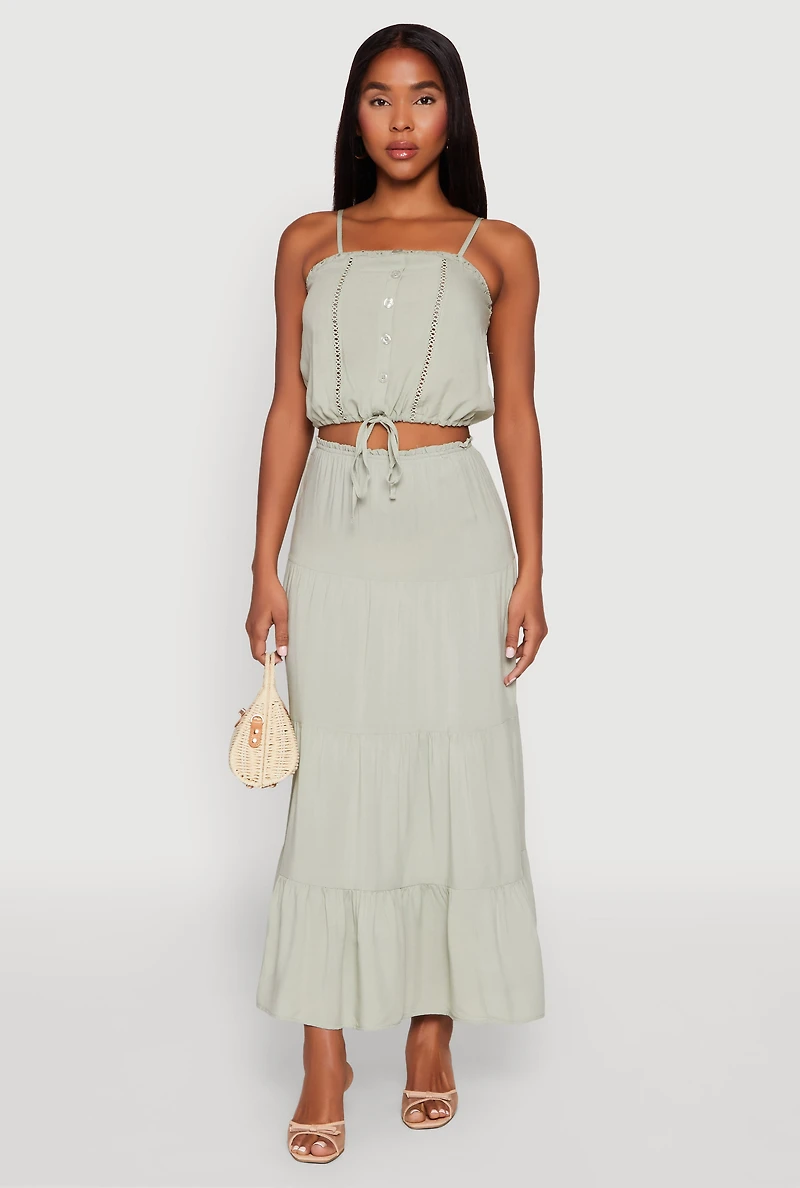 Womens Almost Famous High Waist Tiered Skirt, Green, Size S