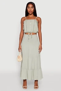 Womens Almost Famous High Waist Tiered Skirt, Green, Size M