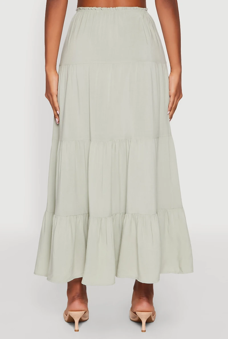 Womens Almost Famous High Waist Tiered Skirt, Green,